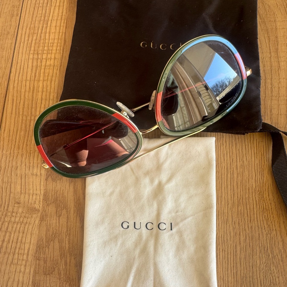 Gucci Round Sunglasses with Green, Red and Gold Accents